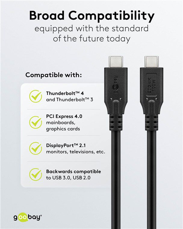 GOOBAY καλώδιο USB-C 74198, USB4, 100W, 20Gbps, 4K/60Hz, 3m, μαύρο - Image 3
