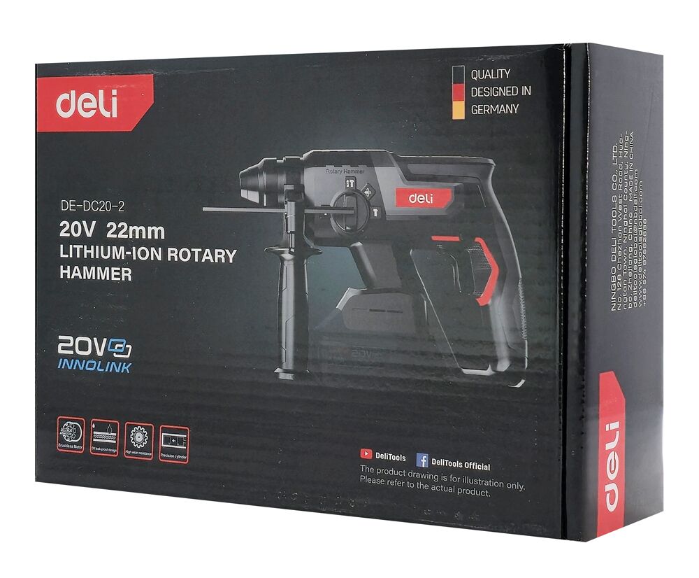DELI κρουστικό σκαπτικό μπαταρίας DE-DC20-2, Brushless, 20V, 2J - Image 3