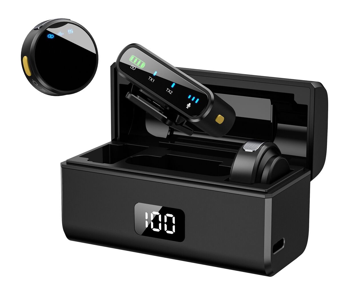 UPTECH ασύρματα μικρόφωνα UPW-M9MAX με θήκη φόρτισης, USB-C, 2.4GHz, μαύρο