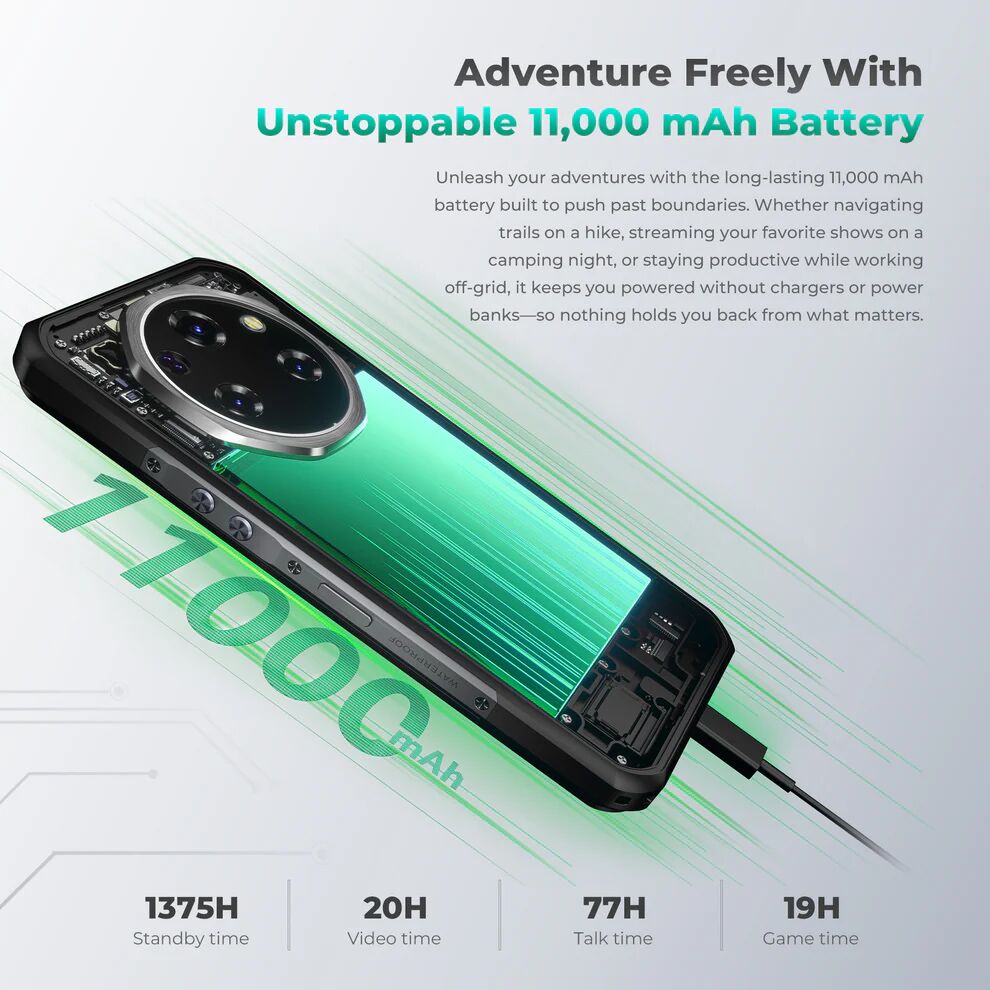 OUKITEL smartphone WP62, 6.6", 12/512GB, 5G, 11000mAh, IP68/IP69K/MIL-STD-810H, μαύρο - Image 7